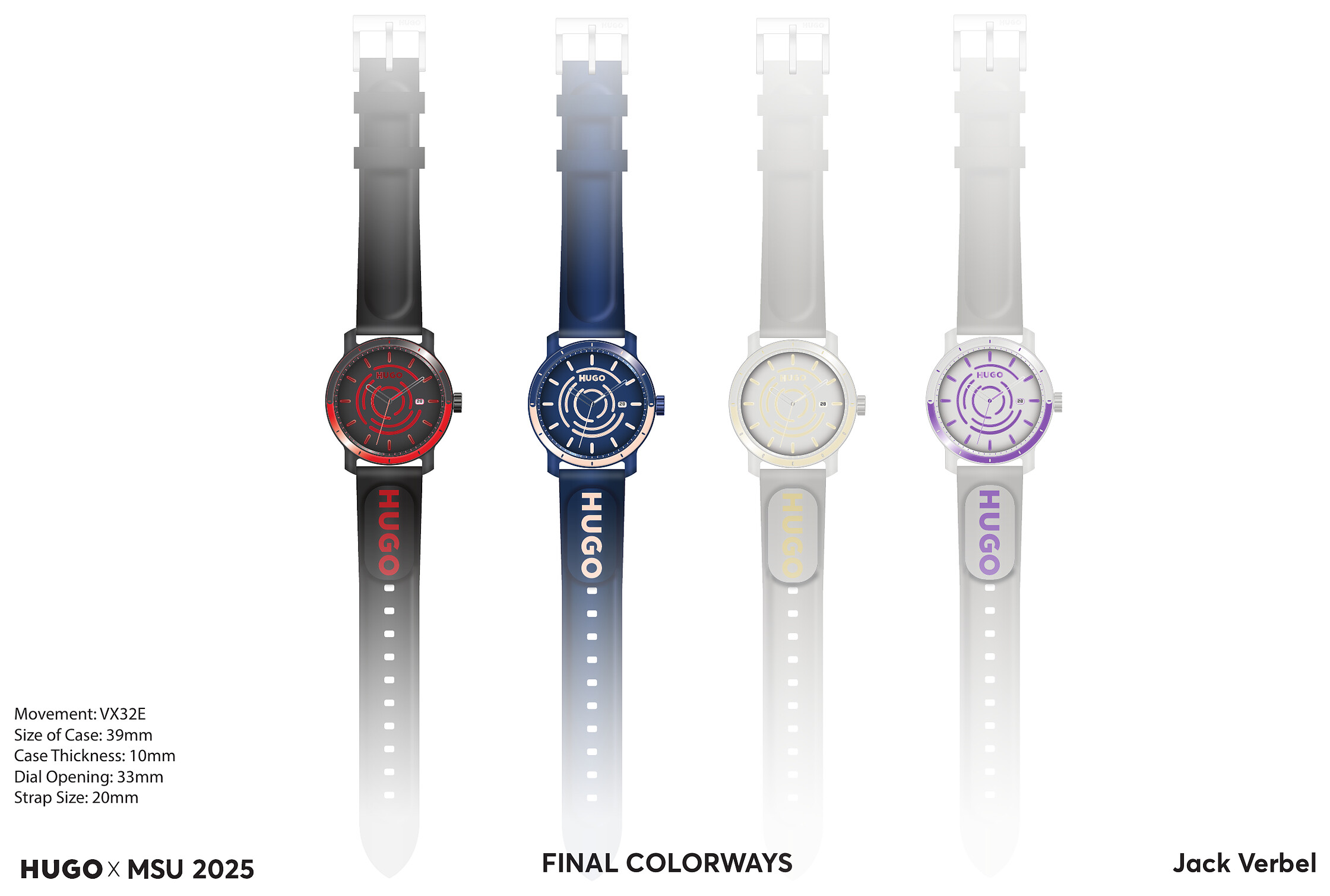 Illustrator board showing all four colorways