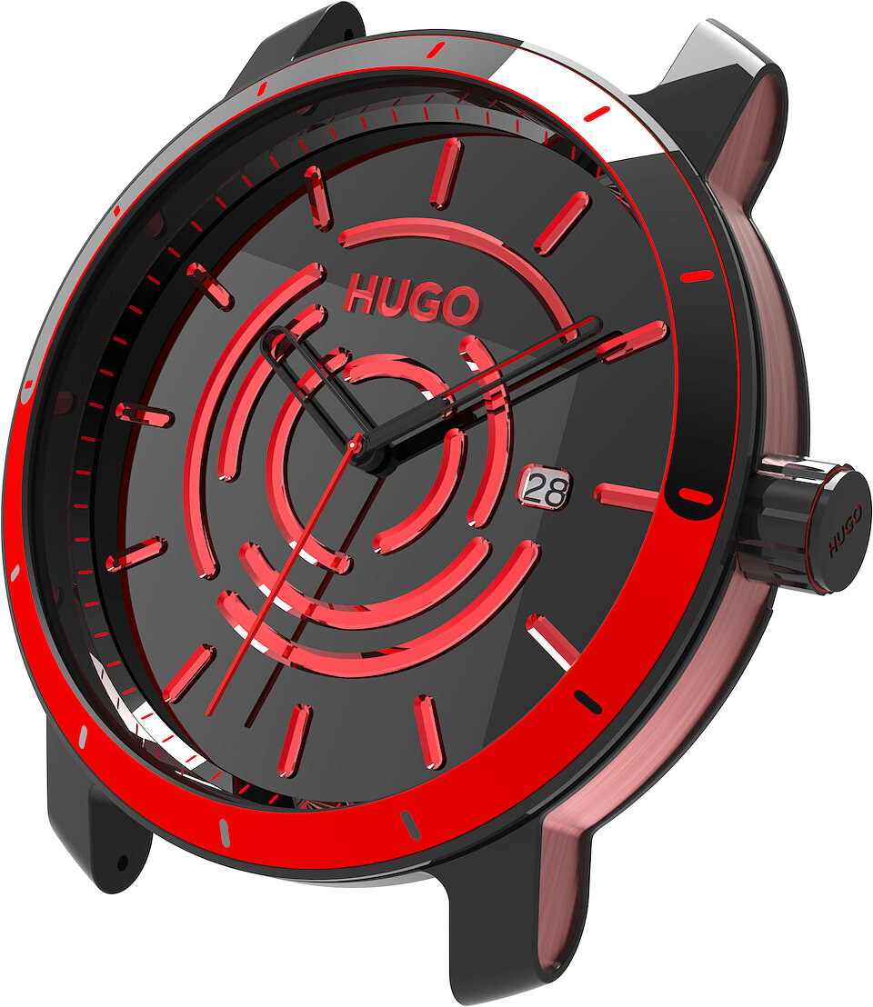 HUGO watch for Movado Group, black case with red bezel